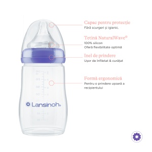 Pachet 2 biberoane cu tetină NaturalWave flux mediu (+3 luni), 240 ml, Lansinoh - Img 3