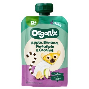 Piure bio de măr, banană, ananas și cocos, 12 luni+, 100 g, Organix