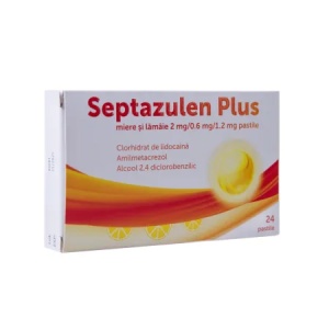 Septazulen Plus Miere si Lamaie, 2 mg/0.6 mg/1.2 mg, 24 pastile
