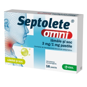 Septolete omni lămâie și soc 3 mg/1 mg, 16 pastile, Krka