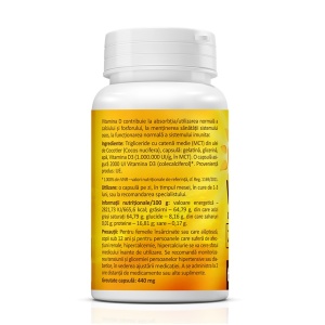 Super vitamina D3 cu ulei de cocos, 2.000UI, 60 capsule, Zenyth - Img 3