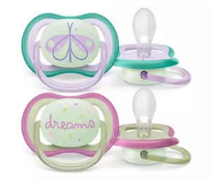 AVENT Suzeta Ultra Air 0-6M fosforescent, 2 bucati SCF376/19