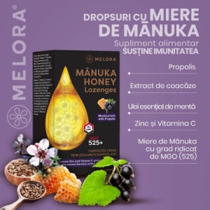 Dropsuri din miere de Manuka cu coacaze negre si propolis, 12 bucati, Melora - Img 2