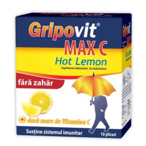 Gripovit Max C Hot Lemon fara zahar, 10 plicuri – Zdrovit