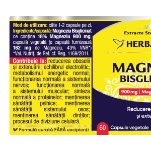 Herbagetica Magneziu Bisglicinat, pachet 2 x 60 capsule - Img 2