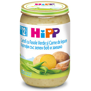 HIPP Cartofi cu fasole verde si iepure, 220gr