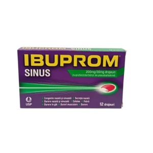 Ibuprom Sinus, 200 mg/30 mg, 12 drajeuri