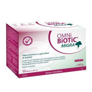 Omni Biotic Migra, probiotice pentru mentinerea florei intestinale si migrene asociate, 30 plicuri - Img 1