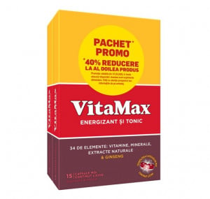 Pachet VitaMax Multivitamine cu Ginseng și Lăptișor de Matcă, 15 + 15 capsule moi, Perrigo