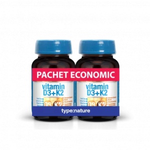 Pachet Vitamina D3 + K2, 2 x 60 comprimate, Naturmil