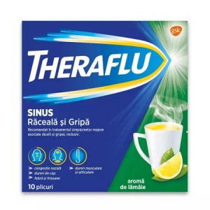 Theraflu Sinus raceala si gripa, 650 mg/10 mg, 10 plicuri, GSK