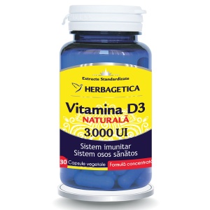 Vitamina D3 naturală 3000 UI, 30 capsule, Herbagetica