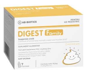 AB-Biotics Digest Family suspensie orala cu probiotice, prebiotice si zinc, 7 flacoane