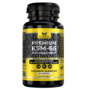 Boost4Life Ashwagandha KSM-66 Premium cu magneziu, zinc si vitamina B6, 60 capsule vegane