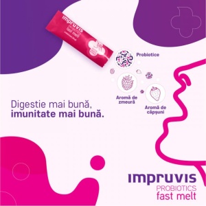 Impruvis Probiotics Fast Melt 1g. aroma de zmeura si capsuni, 10 Plicuri - Img 2