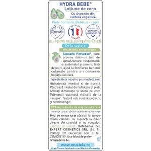 Lotiune de corp hidratanta pentru piele normala Hydra Bebe, 500 ml, Mustela - Img 2