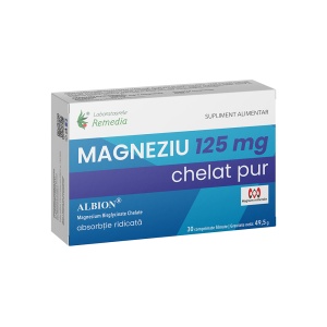 Magneziu Chelat Pur 125 mg, 30 comprimate filmate, Laboratoarele Remedia