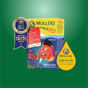 Pestisori gumati cu Omega-3 aroma de lamaie verde si capsuni, 36 jeleuri, Mollers - Img 3