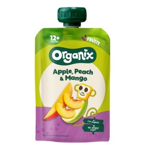 Piure Bio de măr, piersică și mango, +12 luni, 100 g, Organix