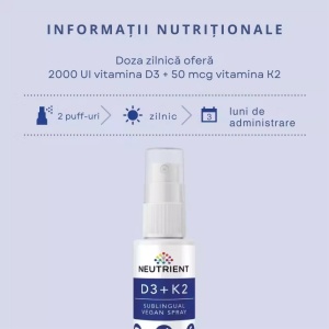 Vitamina D3 + K2 2000UI Vegan Oral Spray, 30 ml, Neutrient - Img 2