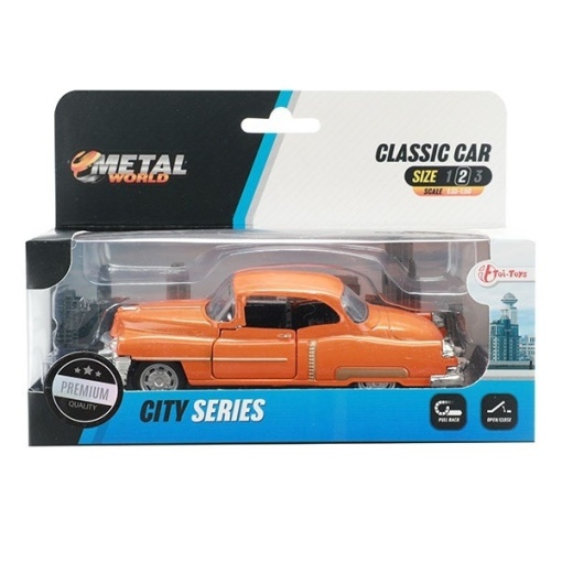 Macheta metalica clasica pull back, 12 cm, Portocaliu, Toi-Toys