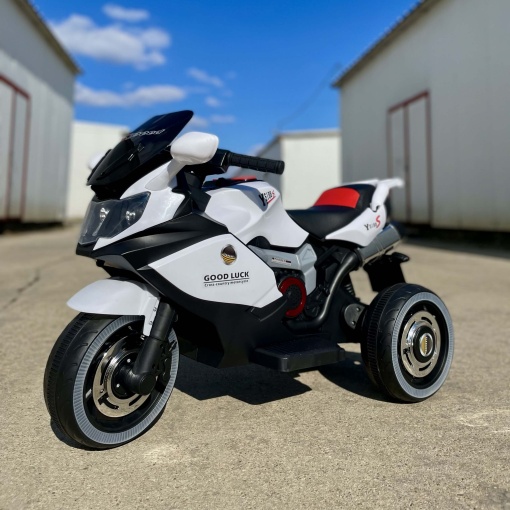 Motocicleta electrica cu 2 motoare pentru copii, sezut din piele si lumini in roti - LB5188 Alb