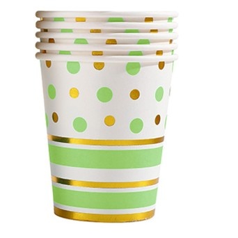 Set 10 pahare de carton, model buline colorate, 250ml, verde