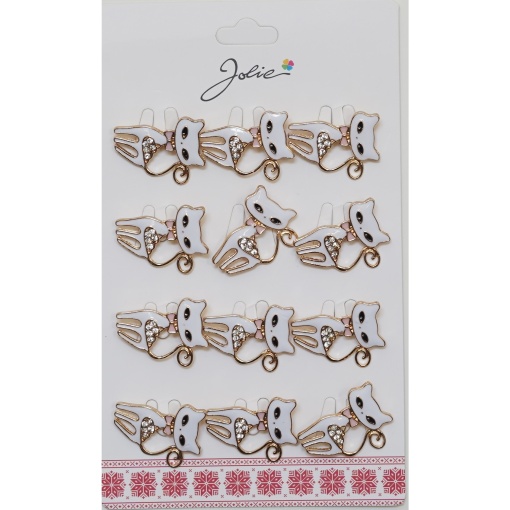 Set 12 Brose Martisor Pisica Alba cu Pietre