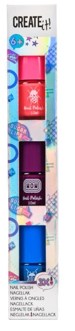 Set 3 lacuri de unghii Poptastic pentru fetite, 10 ml, Mov, Albastru, Roz, Create It!