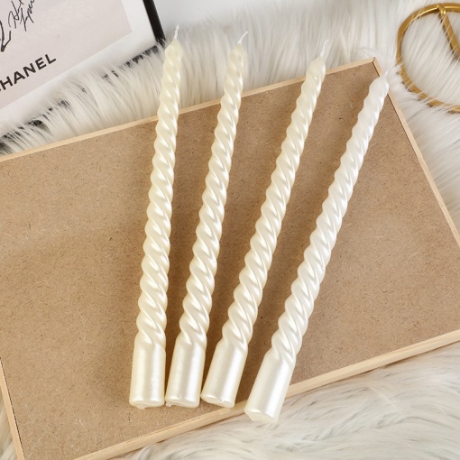 Set 4 Lumanari pentru Masa, Cina, Decor, Flippy, Model Rasucit, Lungime 25 cm, Alb