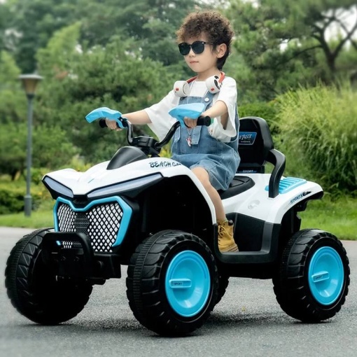 ATV electric pentru copii 2-8ani, cu telecomanda, 4 motoare, lumini LED, sezut din piele, JUMBO Size - Model XSD288 Albastru