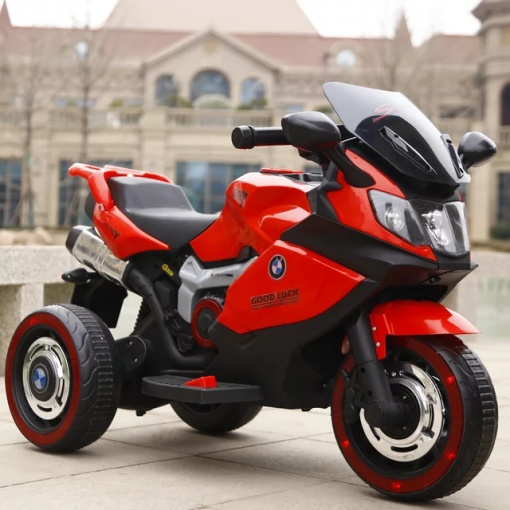Motocicleta electrica cu 2 motoare pentru copii, sezut din piele si lumini in roti - LB5188 Rosu