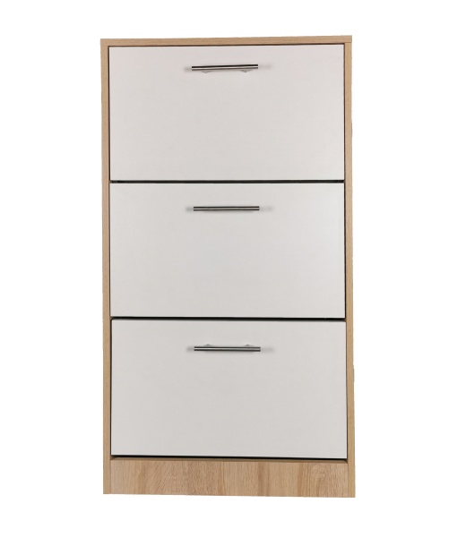 Pantofar Arezzo cu trei sertare, stejar alb si alb, 63x24x117 cm
