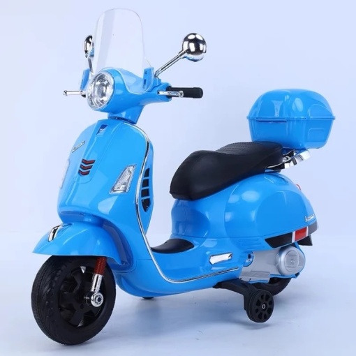 Scuter electric copii cu roti ajutatoare detasabile si control telecomanda - Vespa618, Albastru