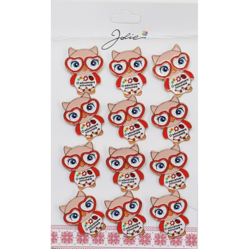 Set 12 Brose Martisor Primavara Bufnita cu Mesaj O Educatoare Minunata