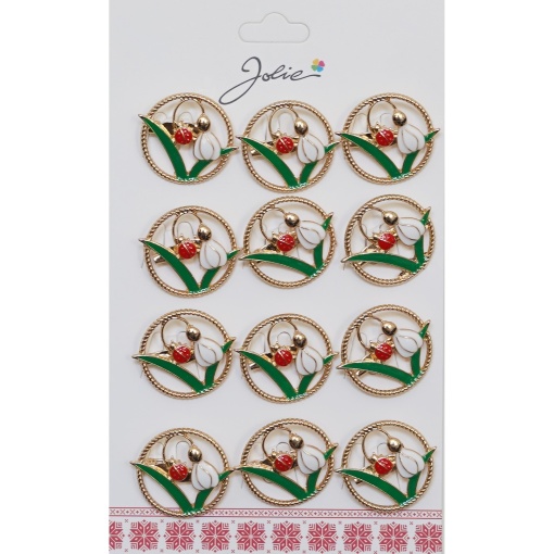 Set 12 Brose Martisor Primavara Ghiocel cu Buburuza in Cerc