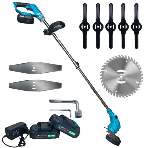 Trimmer (motocoasa electrica ) BROMAN , 2 acumulatori 38 V, 8 accesorii incluse