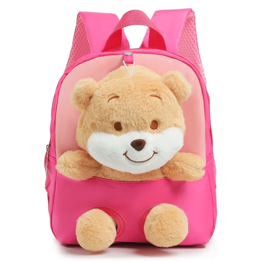 Ghiozdan gradinita,26x21x6 cm, cu figurina din plus, Baby Bear, Roz