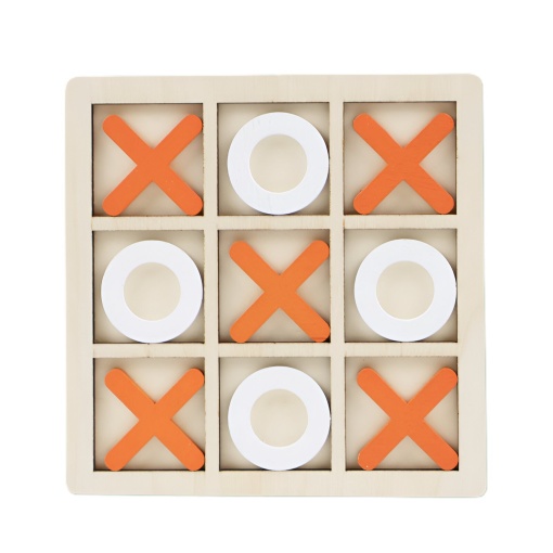 Jucarie Montessori Tic Tac Toe, Flippy, Educativa, Interactiva, din lemn, X si O, 9 Piese, 14.3x14.3 cm, Portocaliu Alb
