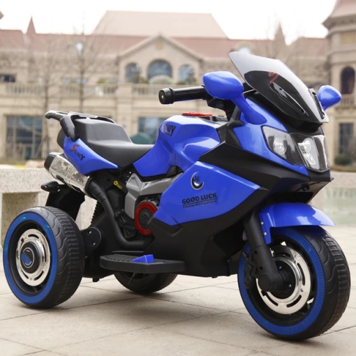 Motocicleta electrica cu 2 motoare pentru copii, sezut din piele si lumini in roti- LB5188 Albastru