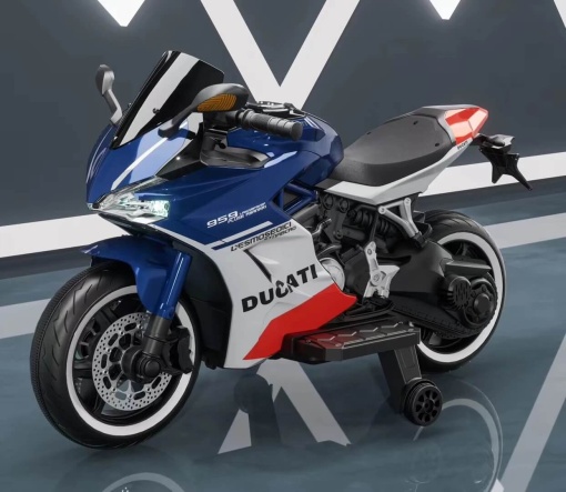 Motor electric pentru copii 3-7ani, 2 motoare, 21V7Ah, roti din spuma EVA, sezut din piele, model 959, Albastru