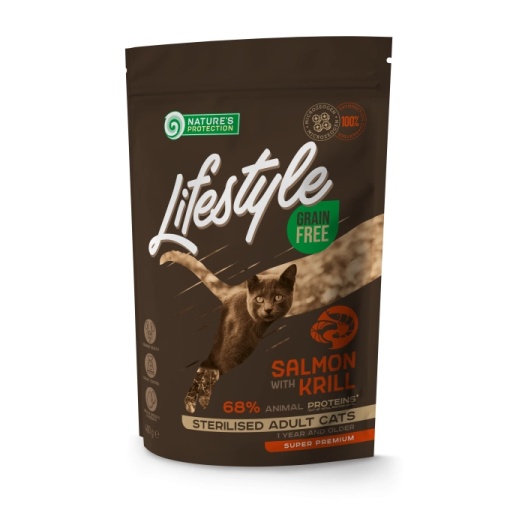 Nature s Protection Lifestyle Grain Free Adult Cat Sterilised Salmon with Krill