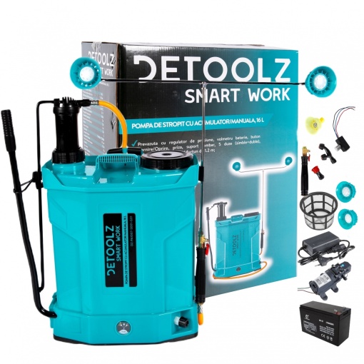 Pompa de stropit 2 in 1 ( acumulator si manuala) 16L, lance de stropit dubla, 12 V