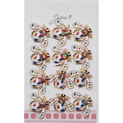 Set 12 Brose Martisor Primavara Albina Alba cu Inimi Colorate