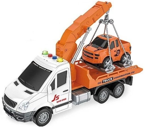 Set de joaca, Masina de interventie cu Masinuta, cu Sunete si Lumini, Scara 1:16, Plastic, 3+ ani, Alb/Portocaliu