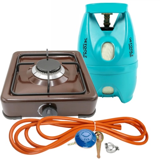 Aragaz emailat maro, 1 ochi + Kit reglabil gpl RH-10 + Tub flex 2M+2 Coliere + Butelie Detoolz 5L