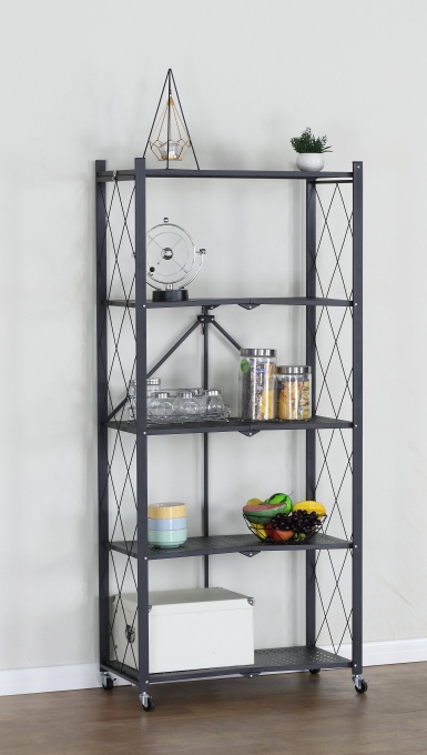 Biblioteca plianta cu 5 rafturi, UnicSpot, negru, 70x34x163 cm
