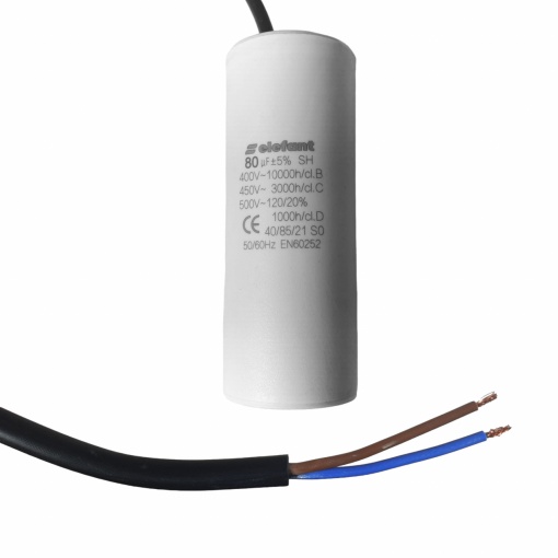 Condensator cu fire CBB60 80AμF 50x127mm 450V, Elefant