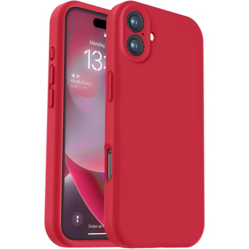 Husa de Protectie, Flippy, pentru iPhone 16, Liquid Silicone, cu Microfibra pe Interior, Protectie Antisoc, Compatibil Incarcare Wireless, Rosu