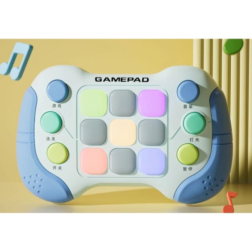 Jucarie Interactiva Flippy, Tip Consola Pop It, 6 butoane functionale, 5 Moduri de Joc, 600 Niveluri, + 3 ani, Albastru/Gri